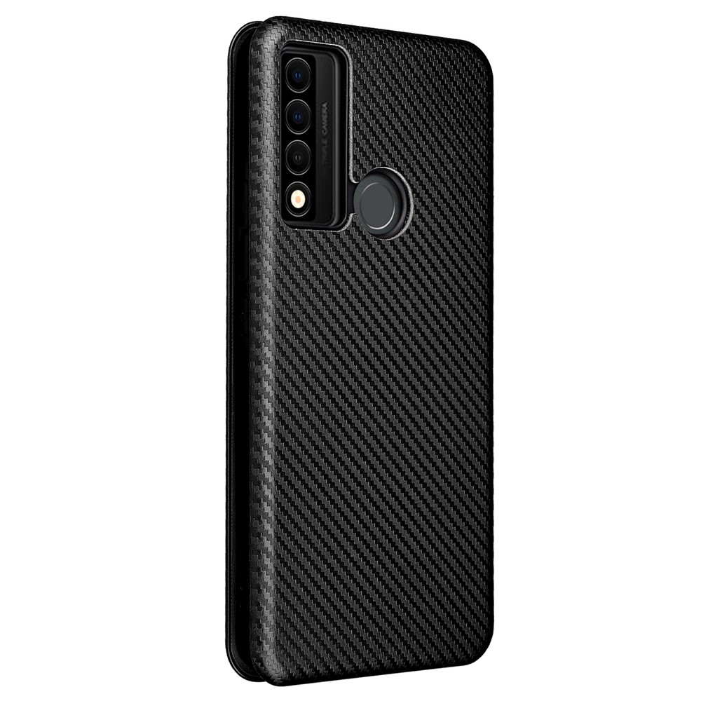 Special Carbon Fiber Texture Card Holder Phone Case Foldable Stand PU Leather Cover for TCL 20 XE - Red-3