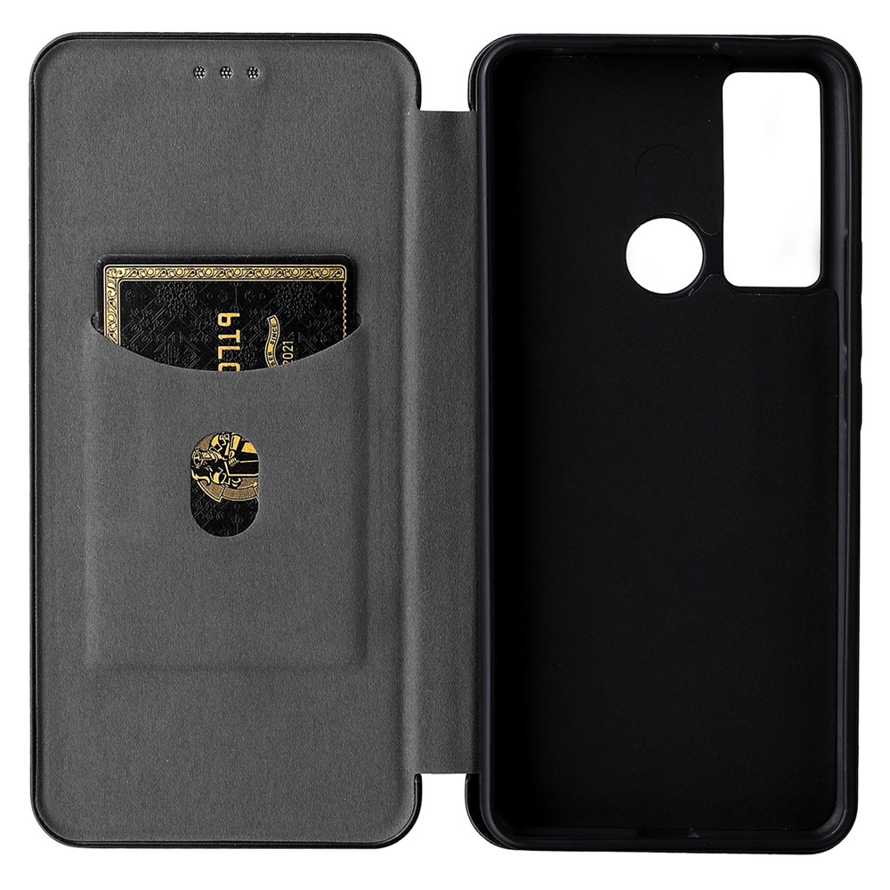 Special Carbon Fiber Texture Card Holder Phone Case Foldable Stand PU Leather Cover for TCL 20 XE - Red-5