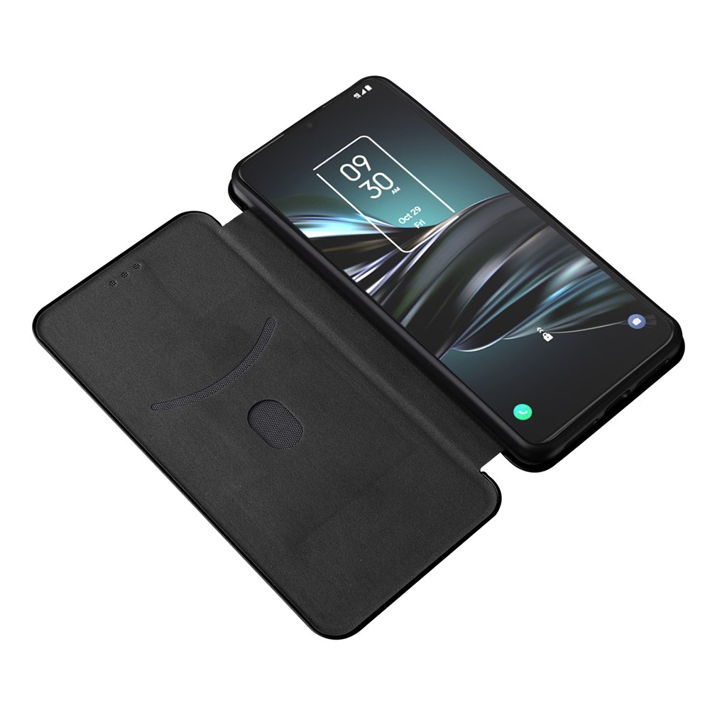 Special Carbon Fiber Texture Card Holder Phone Case Foldable Stand PU Leather Cover for TCL 20 XE - Red-6