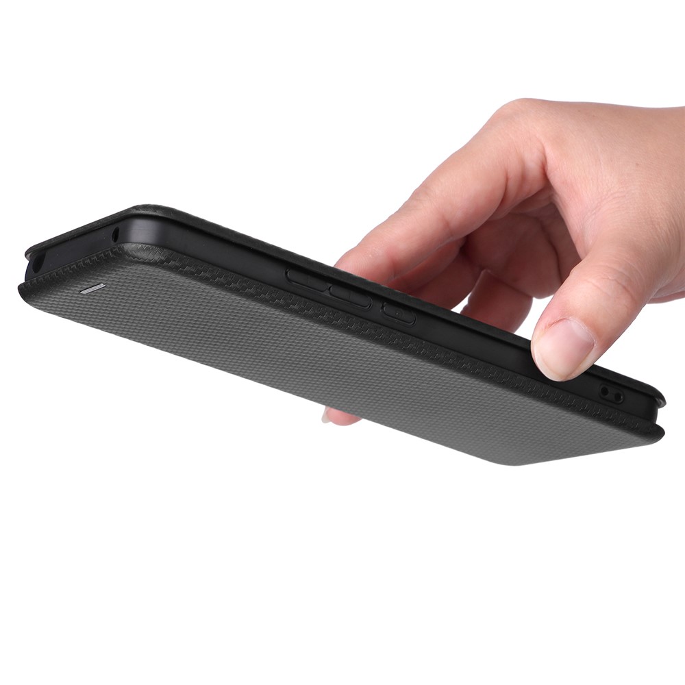Special Carbon Fiber Texture Card Holder Phone Case Foldable Stand PU Leather Cover for TCL 20 XE - Red-7