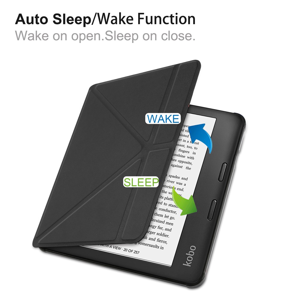 Auto Wake/Sleep Function PU Leather Case Solid Color Origami Stand Protective E-reader Cover for Kobo Libra 2 - Black-8
