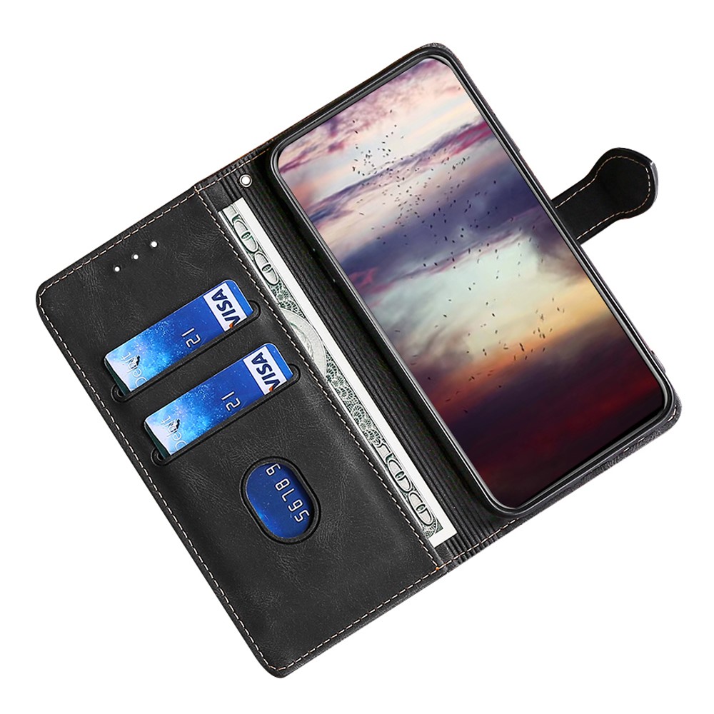 PU Leather + TPU Mobile Phone Cover Bi-color Splicing Style Flip Wallet Stand Anti-fall Cell Phone Case for TCL Pro 5G - Black-3