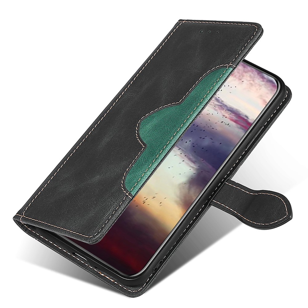 PU Leather + TPU Mobile Phone Cover Bi-color Splicing Style Flip Wallet Stand Anti-fall Cell Phone Case for TCL Pro 5G - Black-5