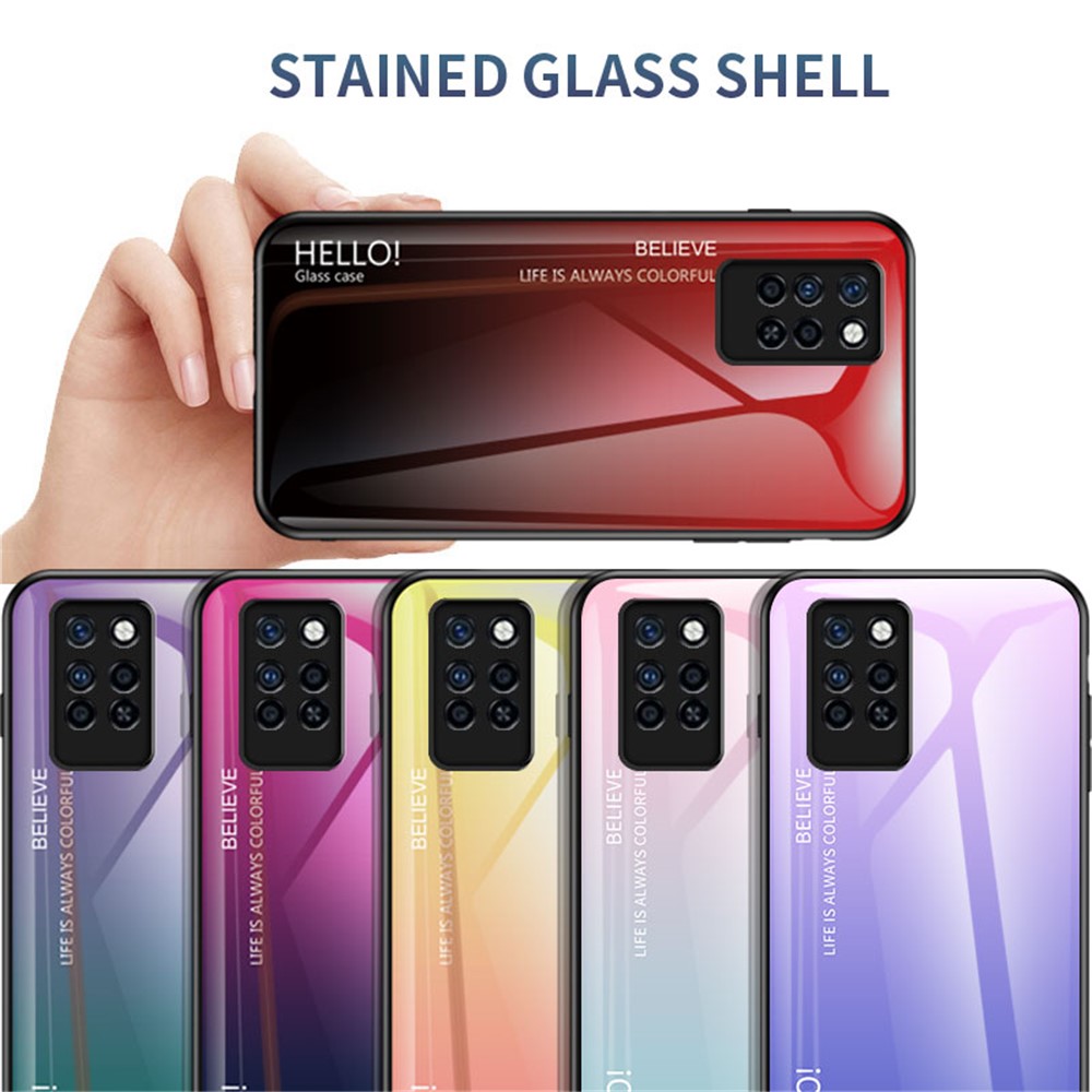 Per Infinix Note 10 Pro Glass Temperato + PC Back + TPU Design Del Gradiente di Copertura Ben Protetto - Nero