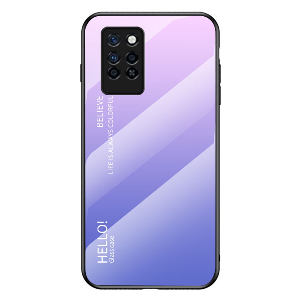 For Infinix Note 10 Pro Tempered Glass + PC Back + TPU Well-protected Cover Gradient Design Anti-Scratch Phone Case - Gradient Pink Purple