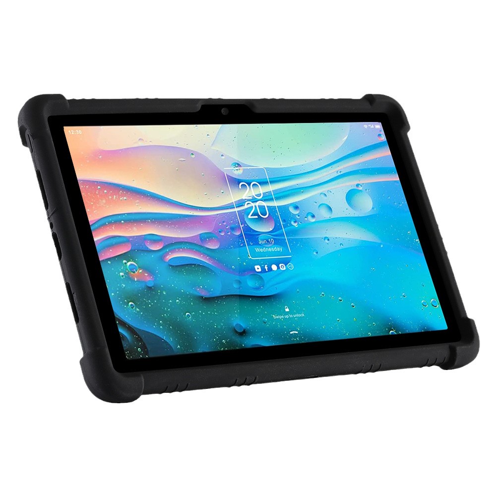 For TCL Tab 10s 9081X PC Kickstand Design Soft Silicone Tablet Cover Enhanced Four Corner Case - Black-4