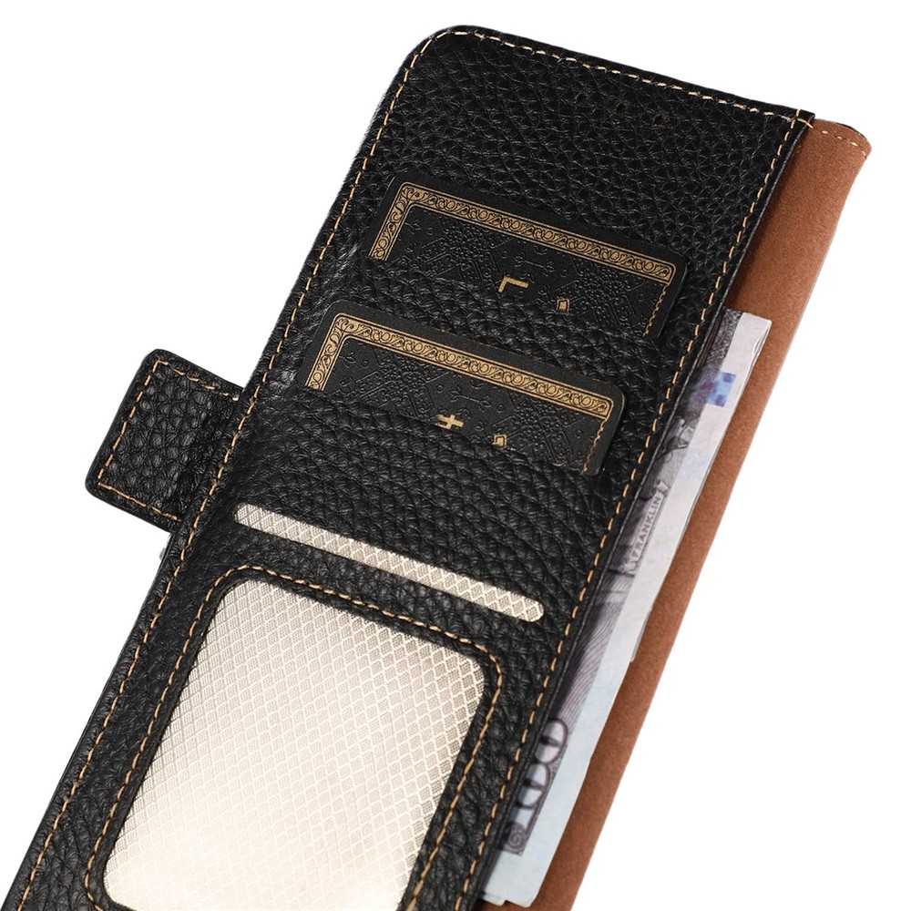KHAZNEH For TCL 30 Z RFID Blocking Flip Wallet Cover Litchi Texture Genuine Leather Viewing Stand Protective Magnetic Closure Case - Black-5