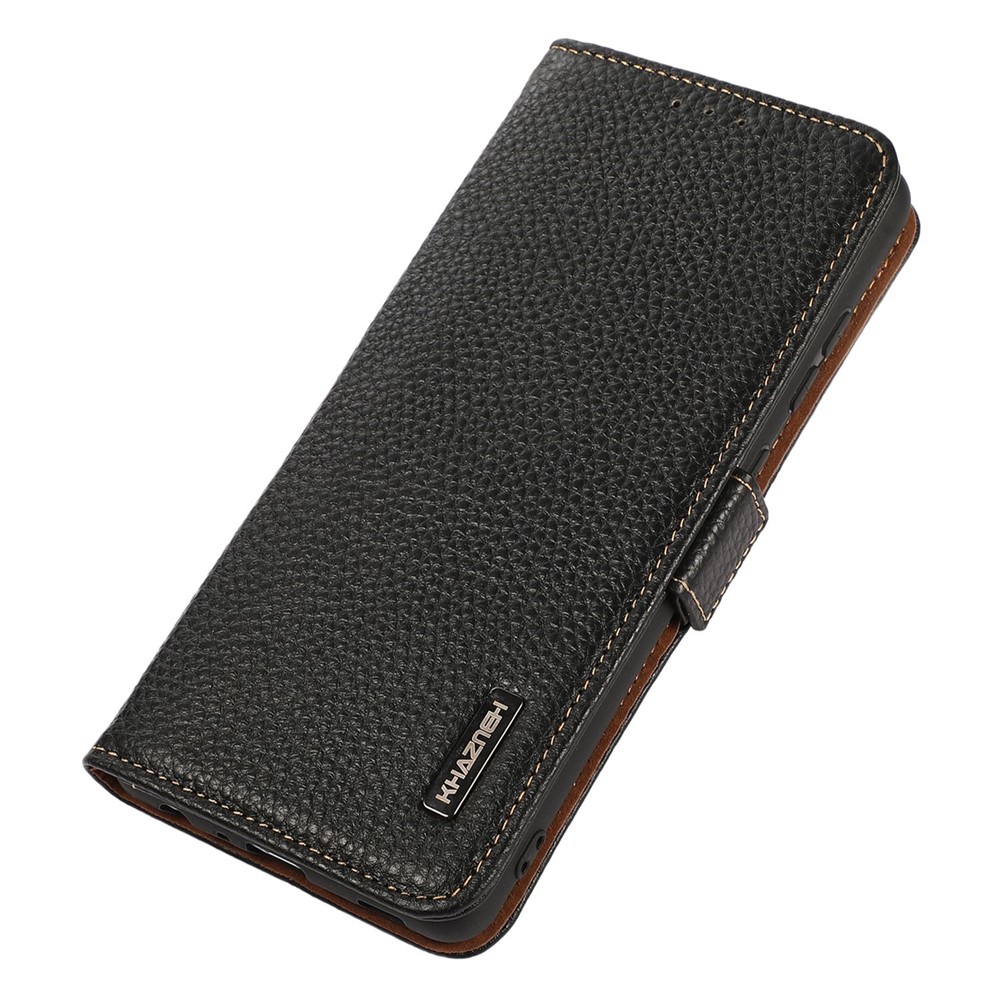 KHAZNEH For TCL 30 Z RFID Blocking Flip Wallet Cover Litchi Texture Genuine Leather Viewing Stand Protective Magnetic Closure Case - Black-6