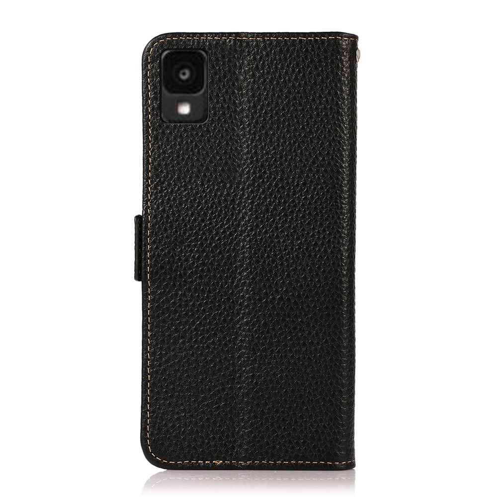 KHAZNEH For TCL 30 Z RFID Blocking Flip Wallet Cover Litchi Texture Genuine Leather Viewing Stand Protective Magnetic Closure Case - Black-8