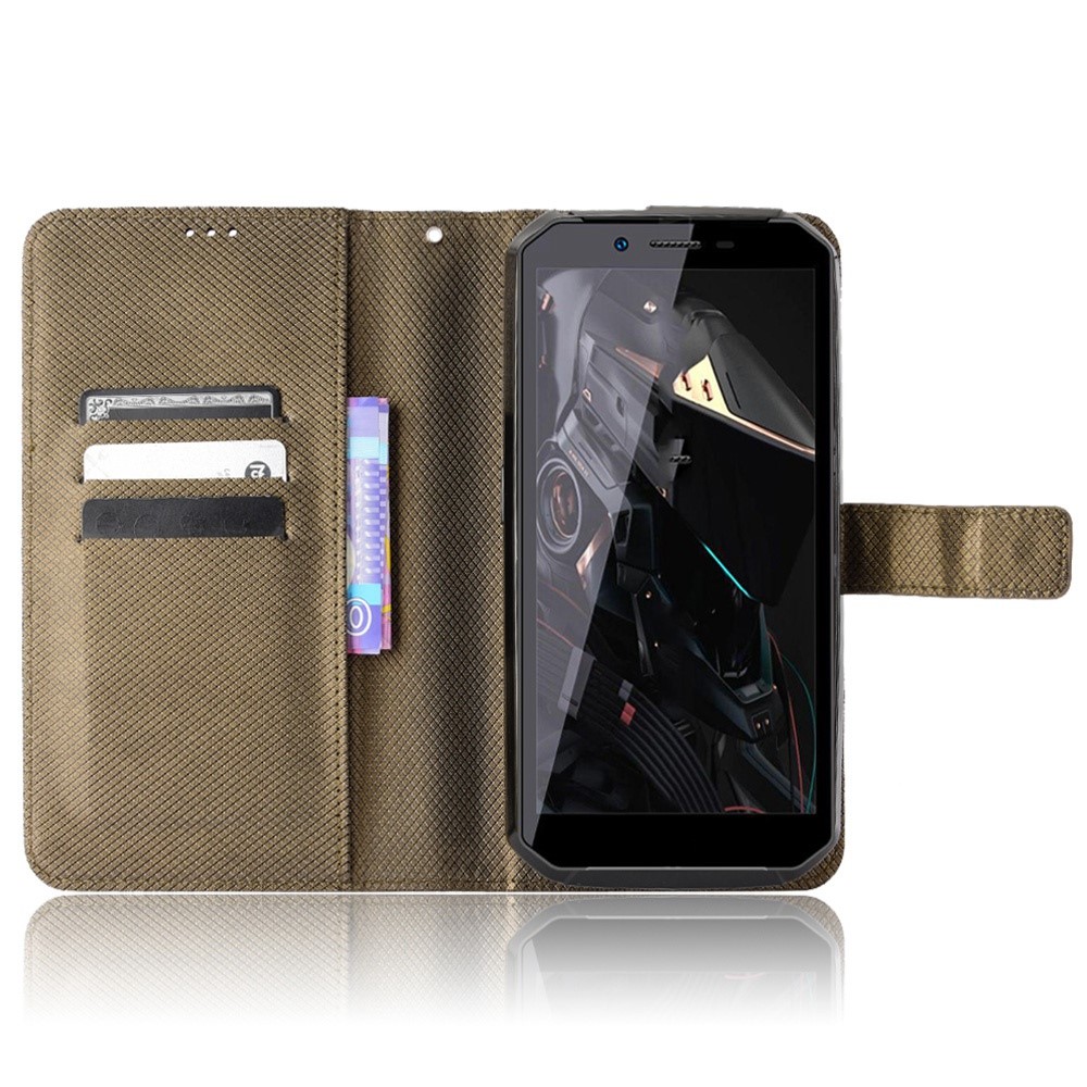 Diamond Texture Folio Flip Leather Case for Oukitel WP18, Stand Wallet Mobile Phone Cover with Strap - Brown-2
