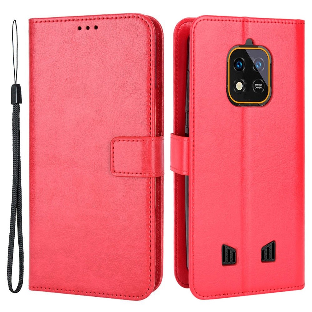 PU Leather Crazy Horse Texture Stand Case for Oukitel WP18, Drop-proof Wallet Style Phone Cover Protector - Red-1