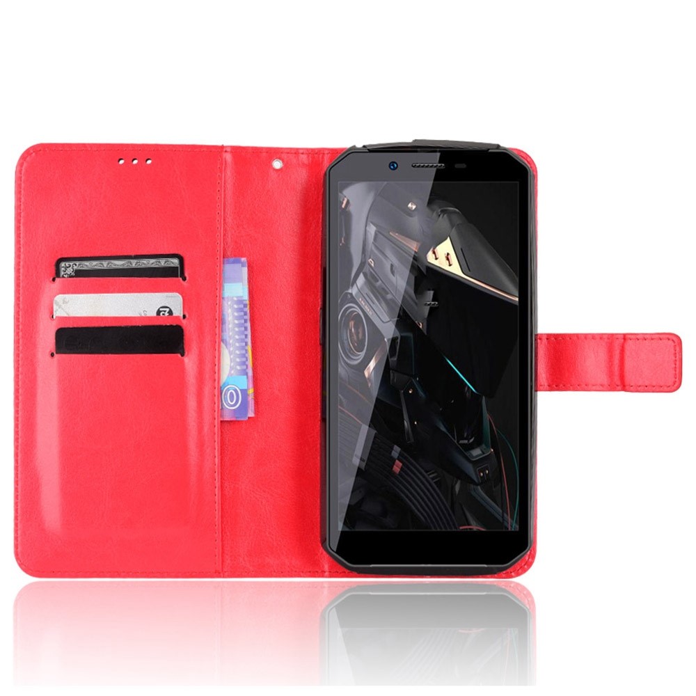 PU Leather Crazy Horse Texture Stand Case for Oukitel WP18, Drop-proof Wallet Style Phone Cover Protector - Red-2