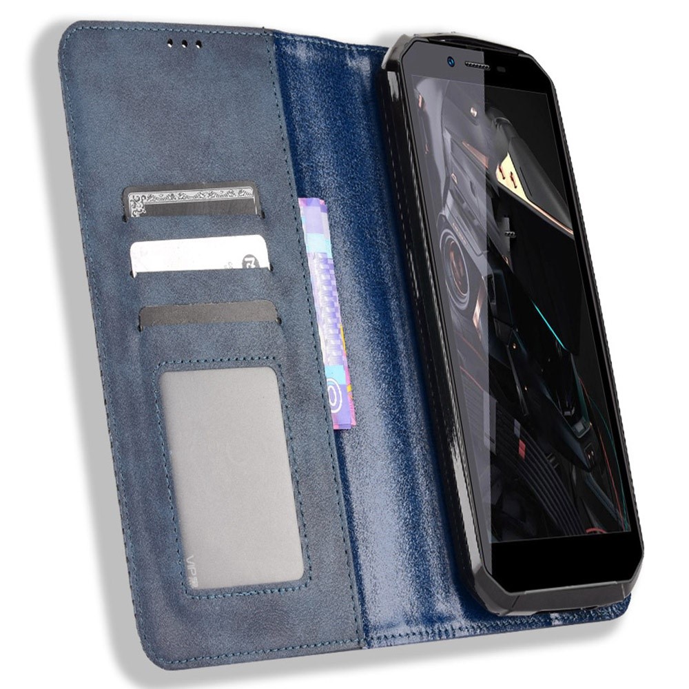 Retro Texture PU Leather Stand Case for Oukitel WP18, Magnetic Auto-absorbed Phone Wallet Cover - Blue-2