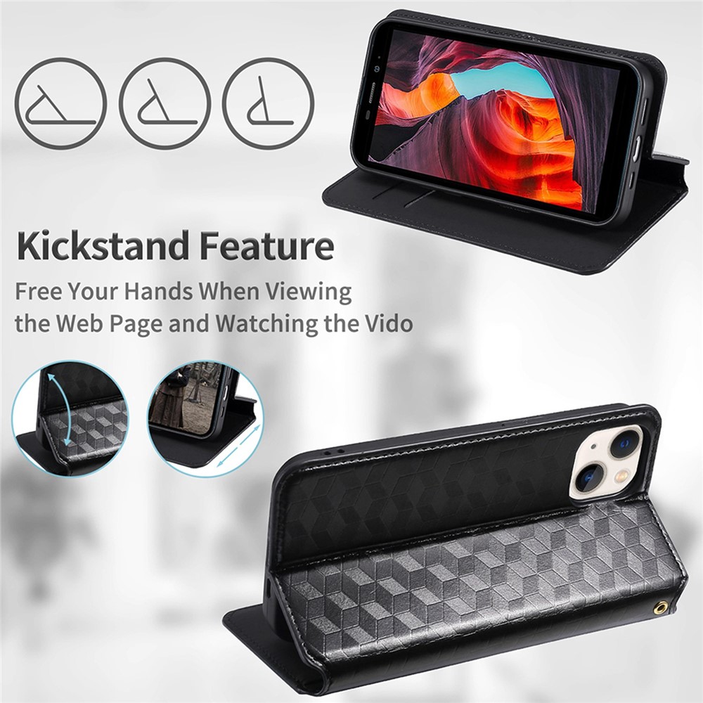 For Ulefone Armor X10/Armor X10 Pro PU Leather Stand Wallet Case Imprinted Rhombus Pattern Magnetic Auto Closure Phone Cover - Black-5