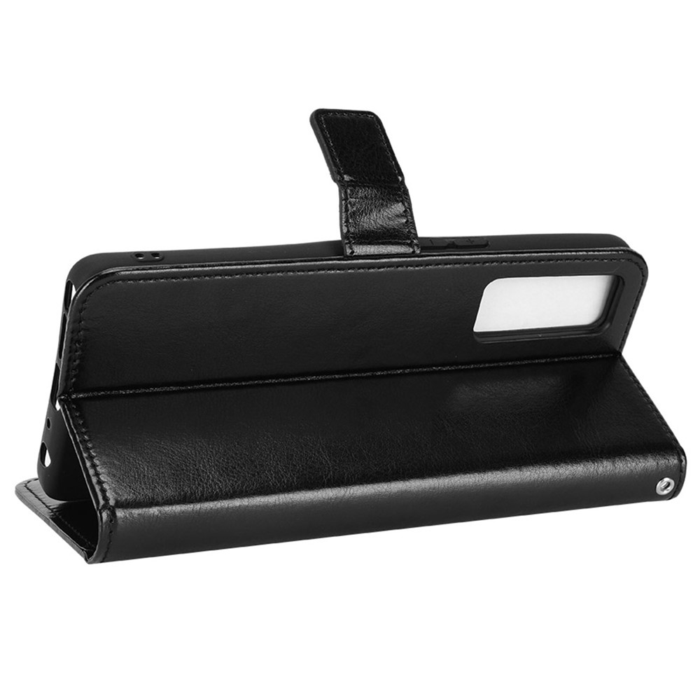 PU Leather Folio Flip Phone Cover for TCL Stylus 5G, Crazy Horse Texture Magnetic Clasp Stand Wallet Case - Black-3