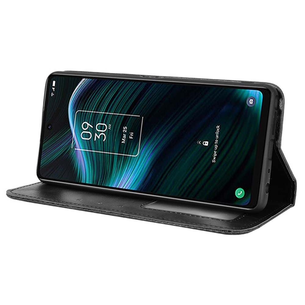 Wallet Stand Retro Texture Leather Case for TCL Stylus 5G, Magnetic Auto Closure Phone Cover - Black-3