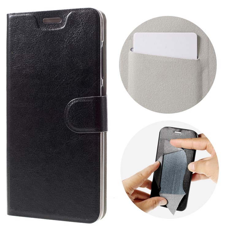 Crazy Horse Leather Case Stand Card Holder for LeEco Le Max 2 - Black-1