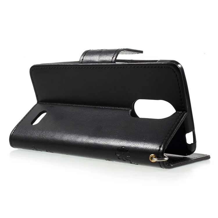 Imprint Flower Leather Wallet Case for Leagoo M5 - Black-3