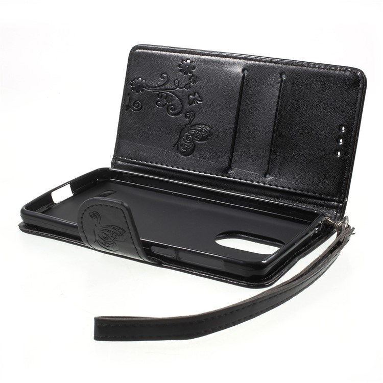 Imprint Flower Leather Wallet Case for Leagoo M5 - Black-5