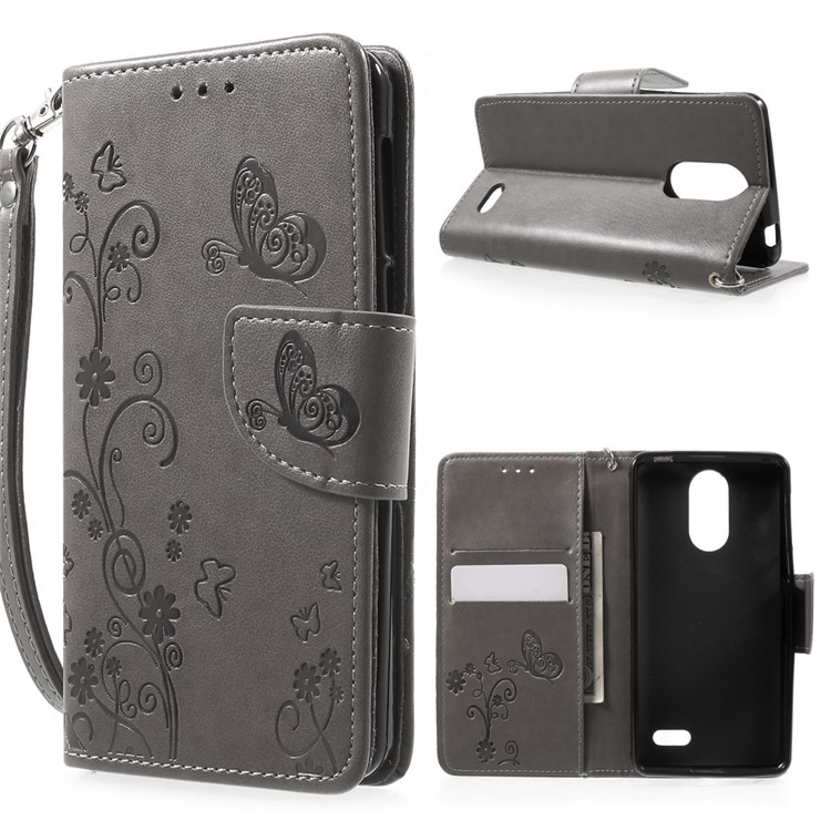 Imprint Flower Leather Wallet Cover for Leagoo M5 - Grey-1
