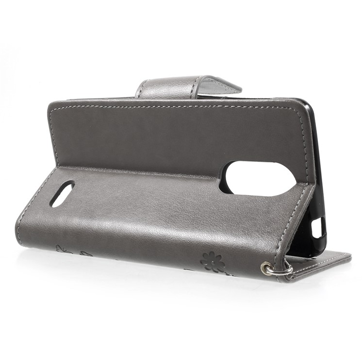 Imprint Flower Leather Wallet Cover for Leagoo M5 - Grey-3