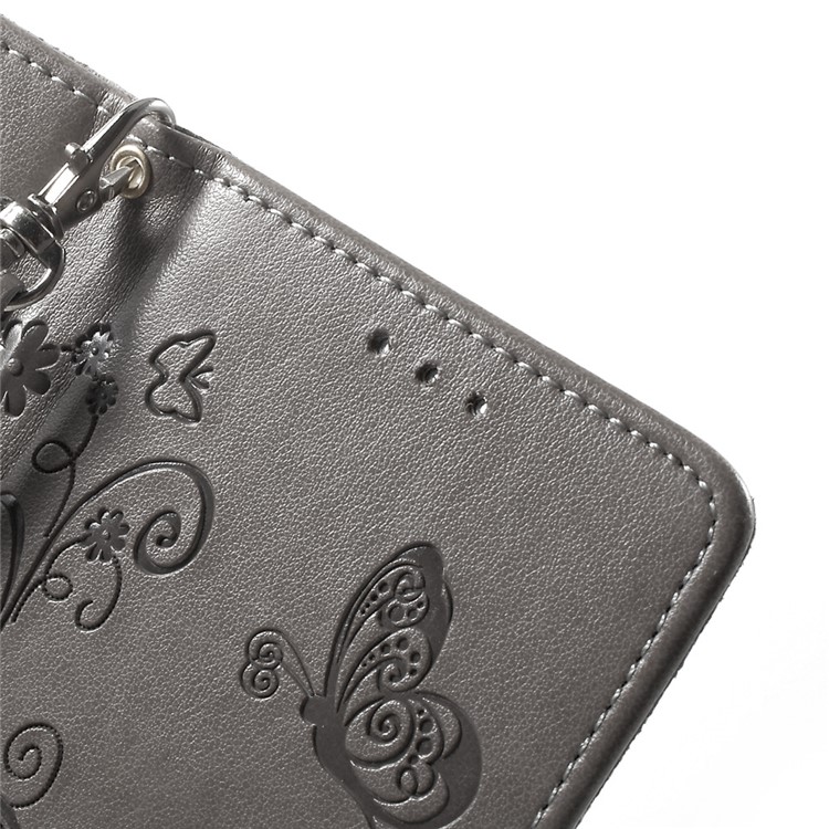 Imprint Flower Leather Wallet Cover for Leagoo M5 - Grey-6