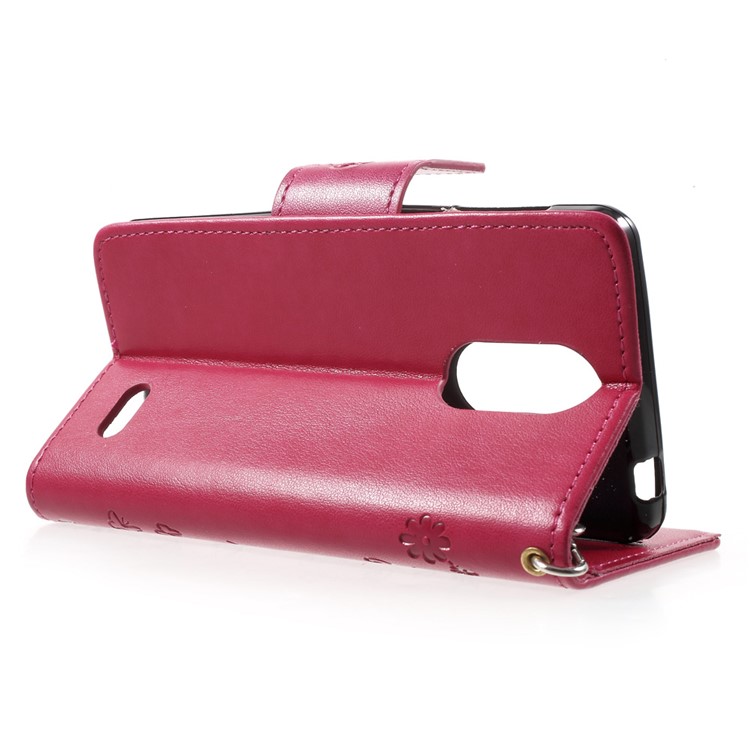 Imprint Flower Stand Leather Shell Case for Leagoo M5 - Rose-3