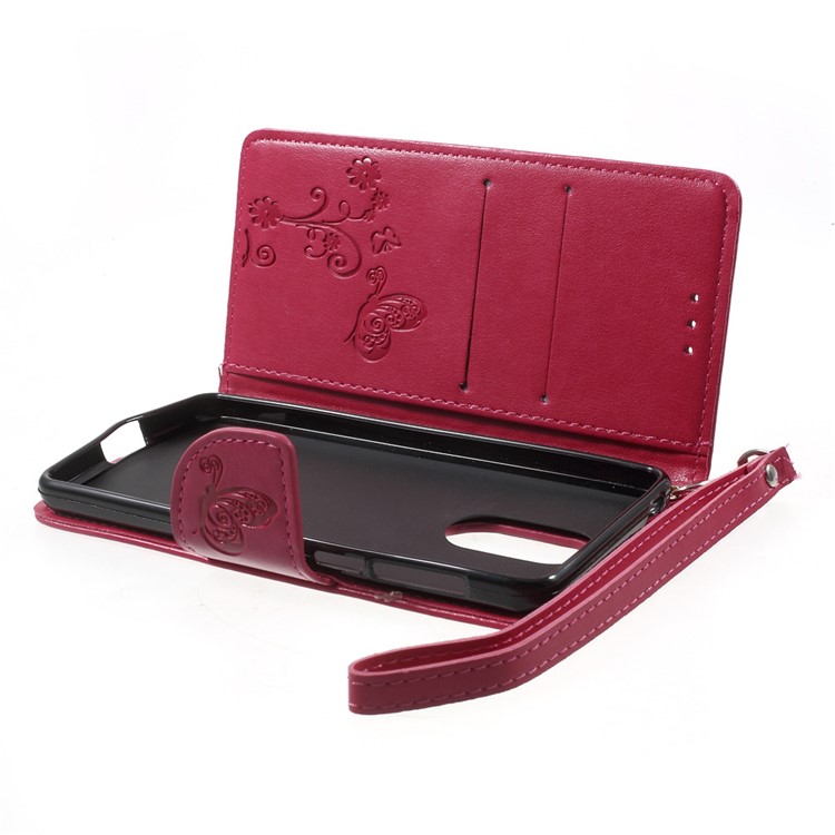 Imprint Flower Stand Leather Shell Case for Leagoo M5 - Rose-5