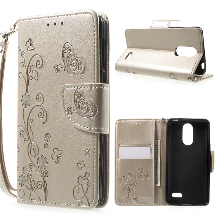 Imprint Flower Stand Leather Cover for Leagoo M5 - Chanpagne-1