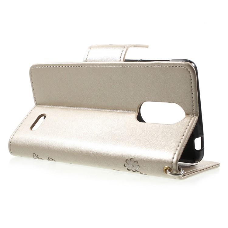 Imprint Flower Stand Leather Cover for Leagoo M5 - Chanpagne-3