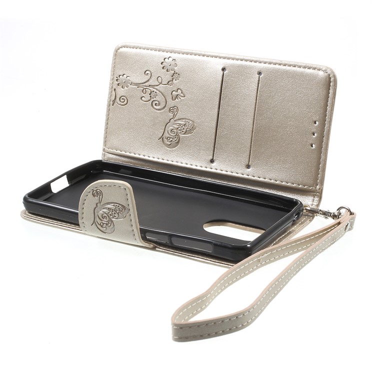 Imprint Flower Stand Leather Cover for Leagoo M5 - Chanpagne-5