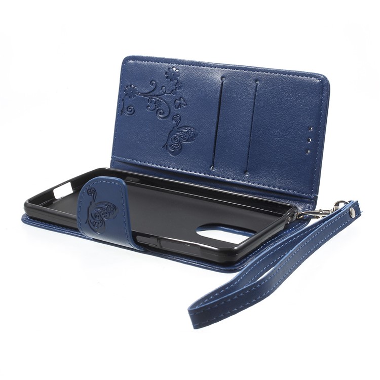 Imprint Flower Leather Magnetic Case for Leagoo M5 - Blue-5