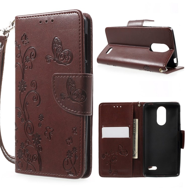 Imprint Flower Leather Wallet Flip Case for Leagoo M5 - Brown-1