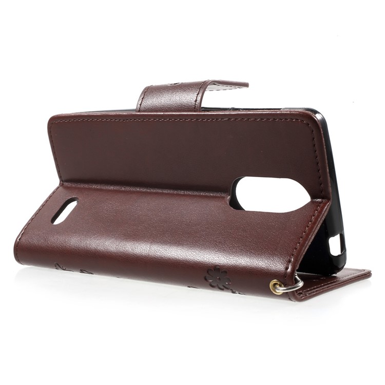 Imprint Flower Leather Wallet Flip Case for Leagoo M5 - Brown-3