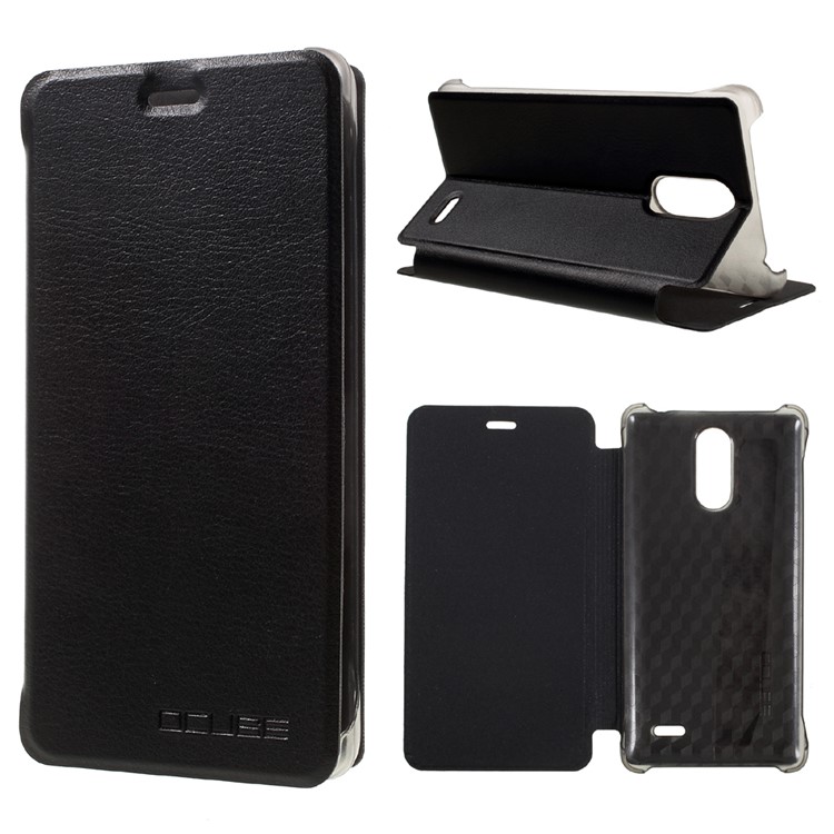 Litchi Skin Leather Stand Case for Leagoo M5 - Black-1