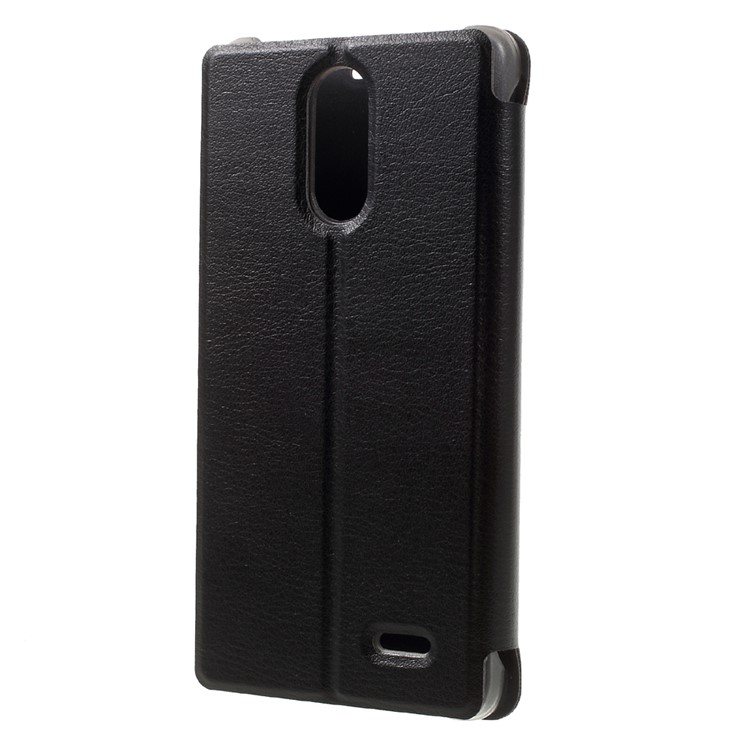 Litchi Skin Leather Stand Case for Leagoo M5 - Black-2