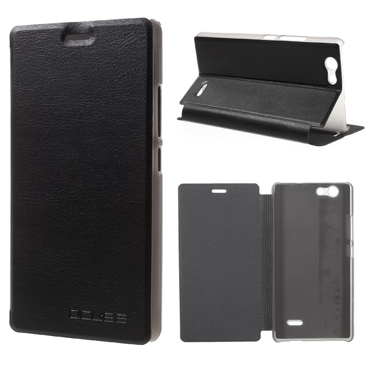 Litchi Texture Leather Flip Stand Case for Oukitel C4 - Black-1