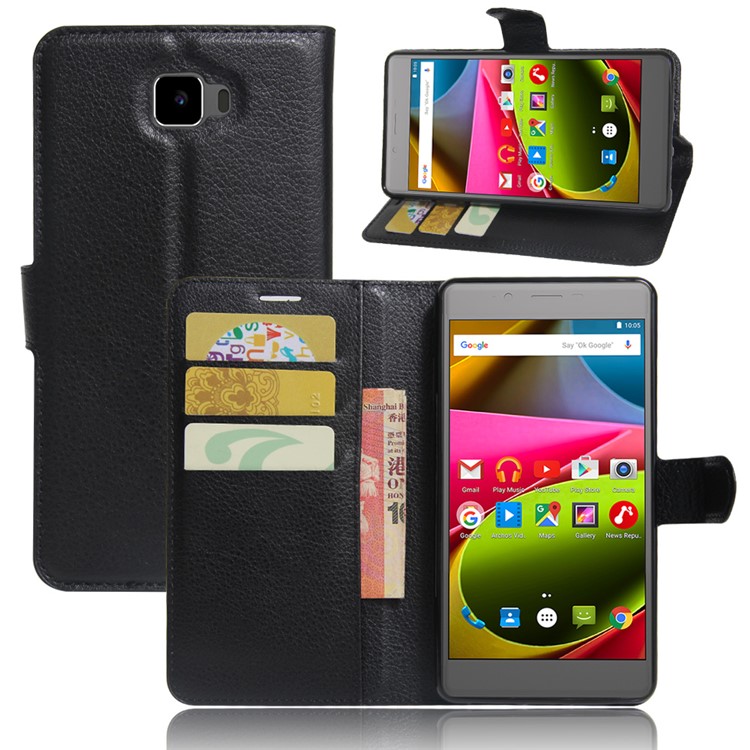 Litchi Texture Wallet Stand Leather Case for Archos 55 Cobalt Plus - Black-1