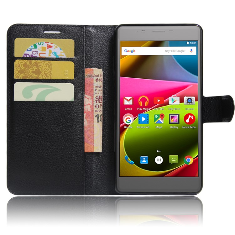 Litchi Texture Wallet Stand Leather Case for Archos 55 Cobalt Plus - Black-5