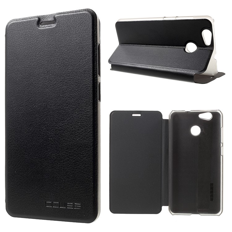 Folio Leather Stand Phone Case for Blackview E7 / E7s - Black-1