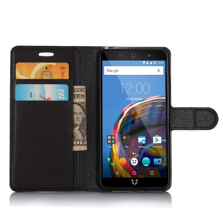 For Wileyfox Swift 2 Litchi Grain Wallet Stand Leather Case Cover - Black-2