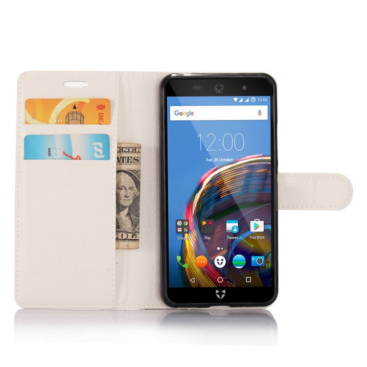 For Wileyfox Swift 2 Litchi Grain Wallet Stand Leather Mobile Case - White-3