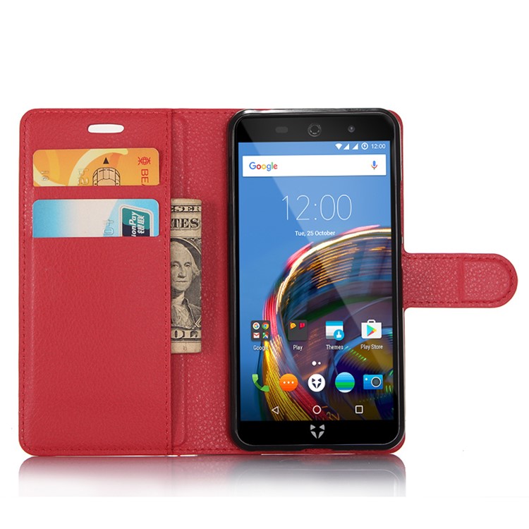 For Wileyfox Swift 2 Wallet Stand Leather Phone Cover Litchi Grain - Red-3