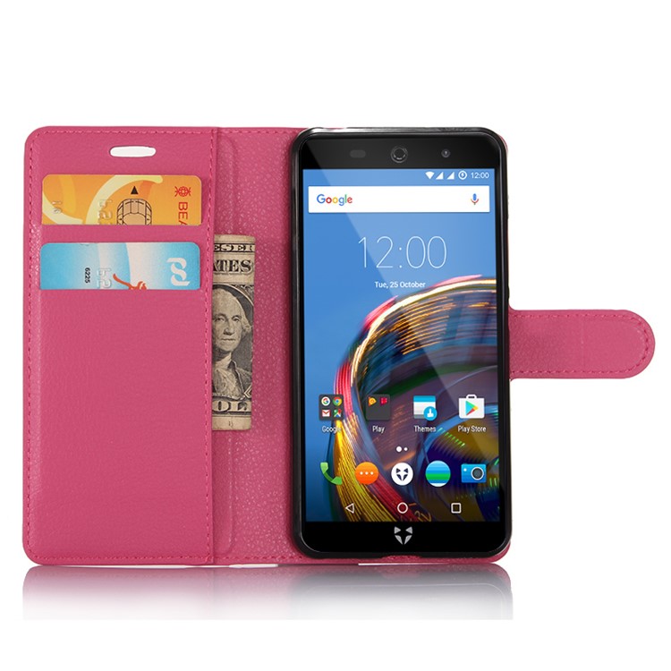 For Wileyfox Swift 2 Litchi Grain Stand PU Leather Wallet Case - Rose-3