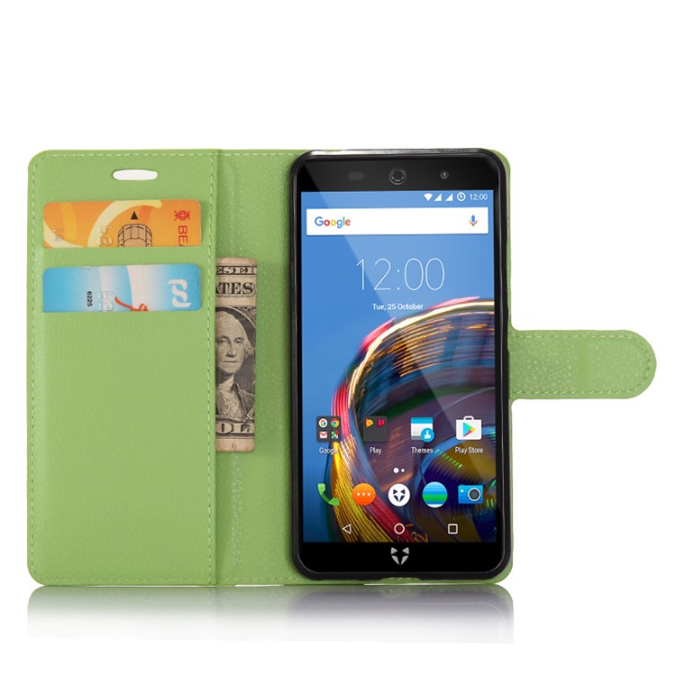 For Wileyfox Swift 2 Litchi Grain Wallet Leather Mobile Shell Stand - Green-3