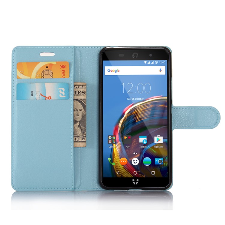 For Wileyfox Swift 2 Wallet Stand Leather Shell Case Litchi Grain - Blue-3