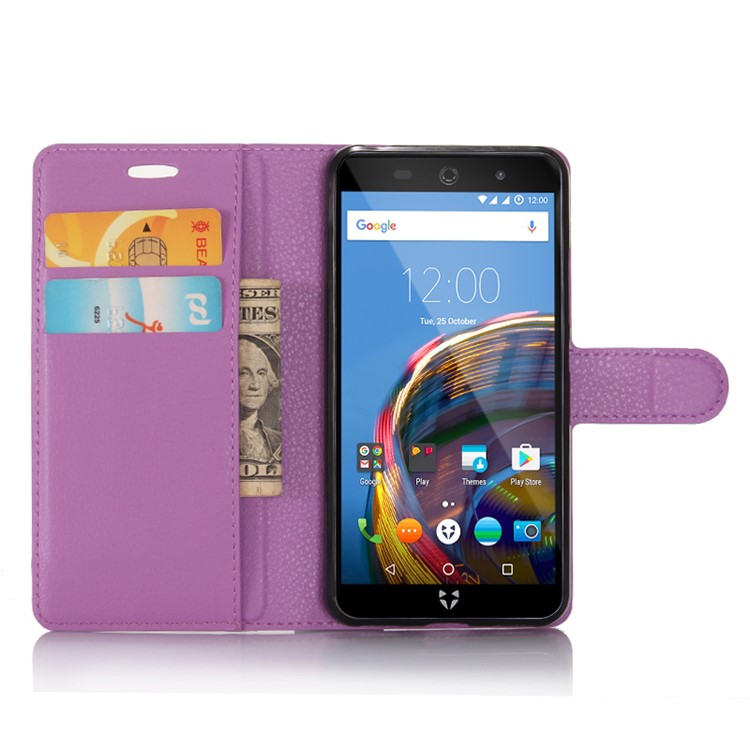 For Wileyfox Swift 2 Litchi Grain Wallet Leather Protective Case - Purple-3