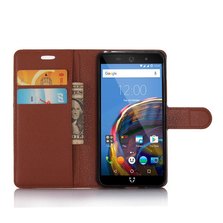 For Wileyfox Swift 2 Litchi Grain Wallet Leather Case Accessory - Brown-2