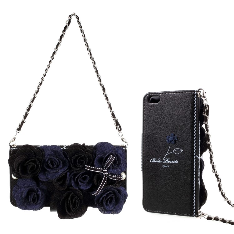 3D Roses Decor Leather Wallet Handbag Case with Lanyard for Vivo X7 - Black-1