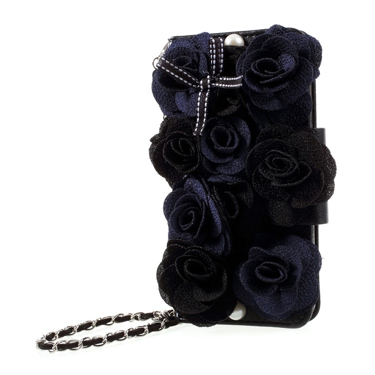 3D Roses Decor Leather Wallet Handbag Case with Lanyard for Vivo X7 - Black-2